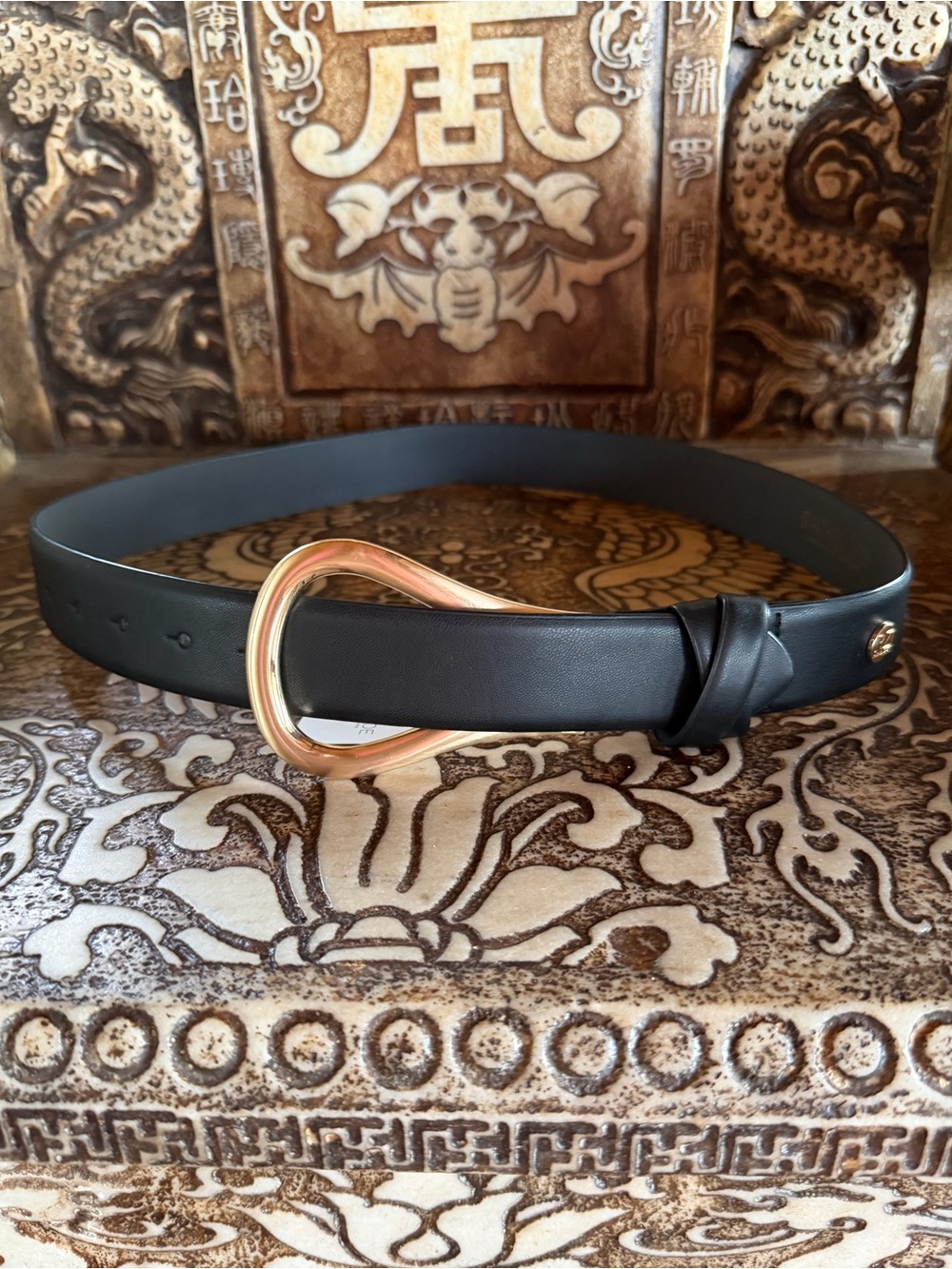 RACHEL ZOE Vegan Leather black U buckle belt NWT